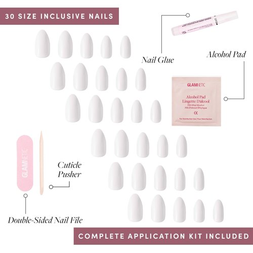 Glamnetic Press-On Nails Bundle - Angel & Boba | Opaque White Short Almond Nails | Opaque Black Short Almond Nails | Reusable Nail Kits