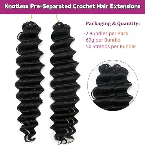 100% Human Hair Knotless Pre-Separated Crochet Hair Extensions Deep Culry Feather Hair Deep Wave Feather Line Hair Extensions Natural Color 20Inch 120g