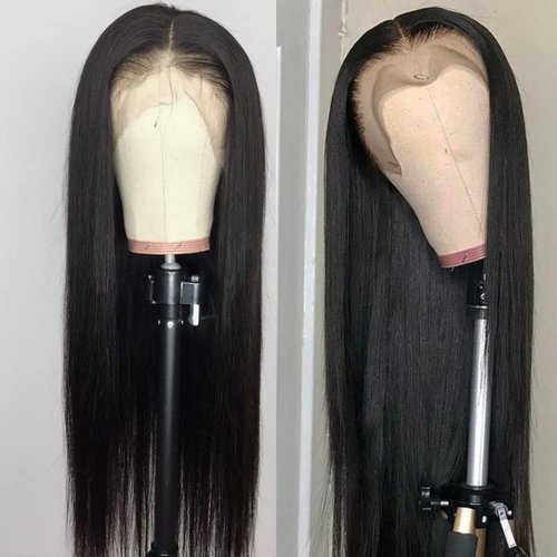 QD-Tizer Lace Front Wigs Black Color Long Straight Hair Synthetic Lace Front Wigs for Women Natural Hairline Middle Part Heat Resistant Glueless Lace Wigs 24 inch