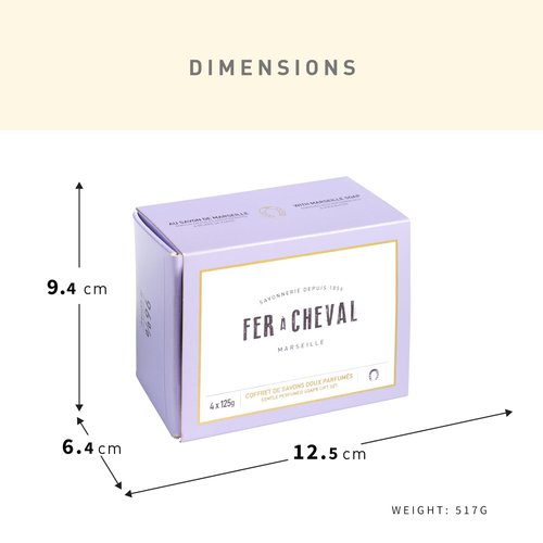 Fer à Cheval Gentle Perfumed Soaps Gift Set, 4x125g/4.41oz - Marseille Vegetable Soap with Shea Butter and Softening Oils