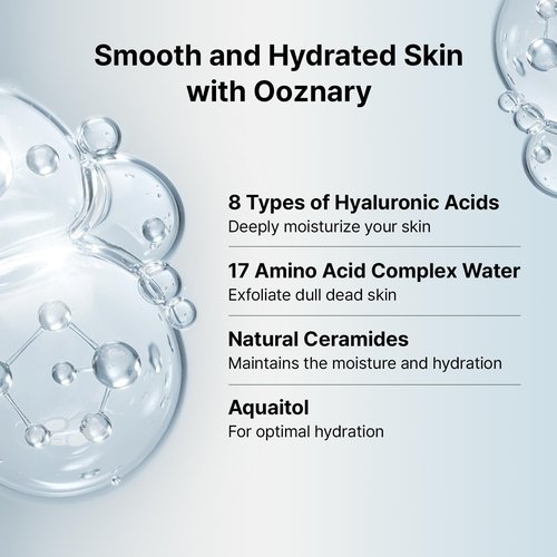 Ooznary Jet Blue Serum with 8 Types of Hyaluronic Acid plus Squalane and Ceramide, Extra Hydrating for Skin 1.6 fl oz. | 50 ml