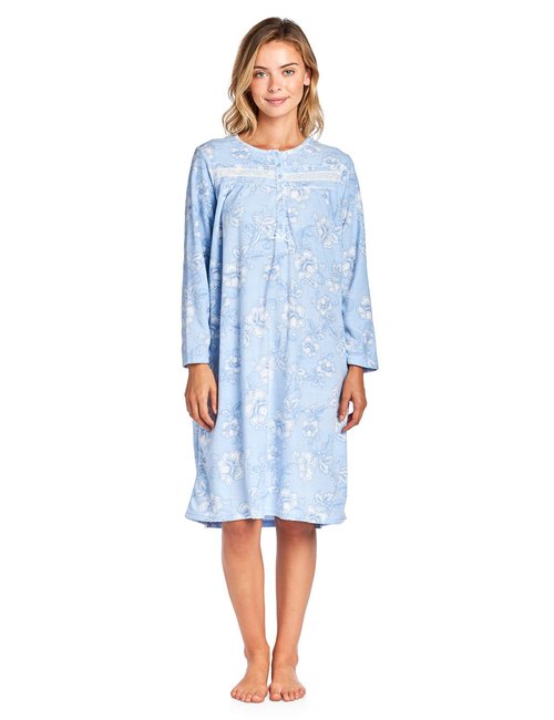Casual Nights Women's Long Sleeve Printed Micro Fleece Nightgown - Blue - XXX-Large