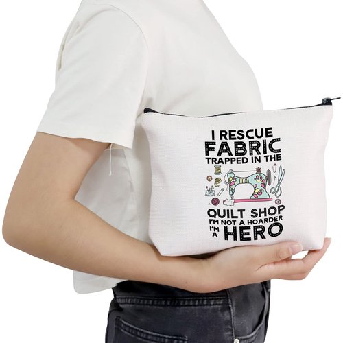 POFULL Quilting Gift I Rescue Fabric Trapped in the Quilt Shop Zipper Pouch Bag For Women Seamstresses Gift (I Rescue Fabric Trapped bag)