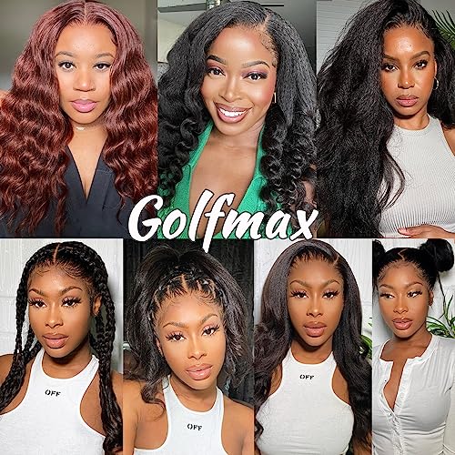 GOLFMAX 28 Inch 13x4 Lace Front Kinky Straight Wigs For Black Women Human Hair Glueless Lace Front Wigs Human Hair Pre Plucked Coarse Yaki Straight Natural Black Wig
