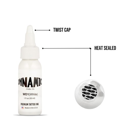 Dynamic Color Co. - White Tattoo Ink, Long Lasting Vivid Color, Sterilized, Made in USA, Since 1990 (1 oz Bottle)