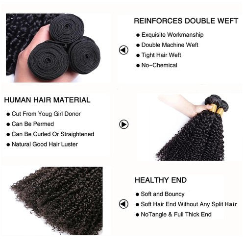 Kinky Curly Human Hair Bundles Afro Curly Bundles Natural Black 16 16 16 Inch Double Weft Unprocessed Remy Hair Extensions Healthy And Soft Daily Wear