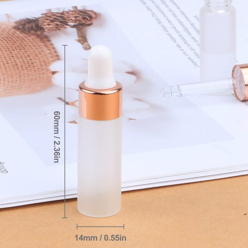 30 Pack Frosted Glass Dropper Bottles, Essential Oil Travel Vials - Cosmetic Sample Containers With Glass Eye Dropper & Rose Gold Lids (5ml)