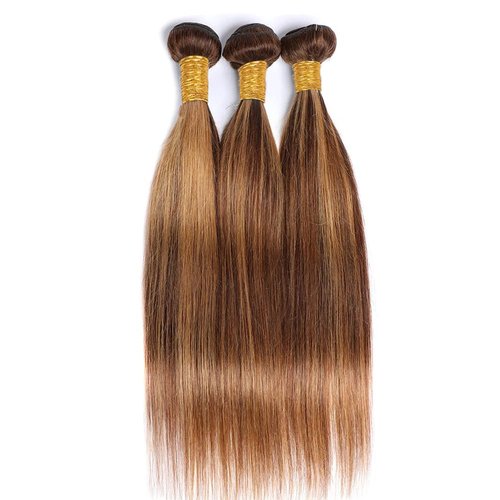 Biliisyff Highlight Bundles Human Hair P4/27 Straight Ombre Honey Blonde Bundle 10 10 10 Inch 8a Grade Double Weft Two Tone Blonde Mixed With Brown Human Hair Extensions