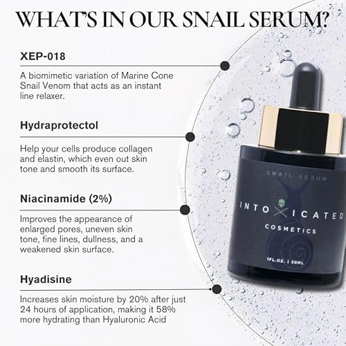 Intoxicated Cosmetics Snail Serum - Luxurious Anti-Aging Skin Care with XEP-018 and Hyaluronic Acid for Extreme Lifting, Hydration and Regeneration