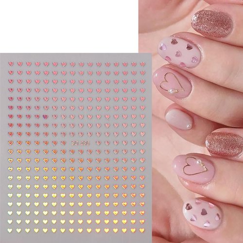 6PCS Mini Heart Nail Art Stickers 3D Self-Adhesive Sparkling Love Nail Art Decals Shinny Red Hearts Designs Nail Sticker for Valentine's Lovers Romantic Stickers DIY Manicure Decoration Accessories