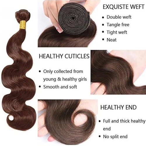 Labamiya Human Hair Bundles 12 14 16 Inch Chocolate Brown 4# Body Wave Bundles Human Hair 12A Unprocessed Soft Sewn In Wave Hair for Black Women with Double Weft