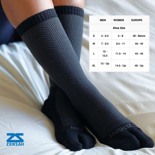 Zensah Bunion Ease - Corrector Relief Sock for Bunions Women and Men - Toe Separator Design (Black/Grey, X-Large)