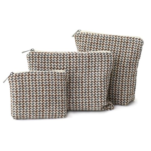 BBORGDC Makeup Bag Set, 3-Piece Small Cloth Cosmetic Organizer Pouch, Travel Toiletry Bag With Zipper (Boho Plaid Design) For Women, Perfect For Daily Commute & Gifts