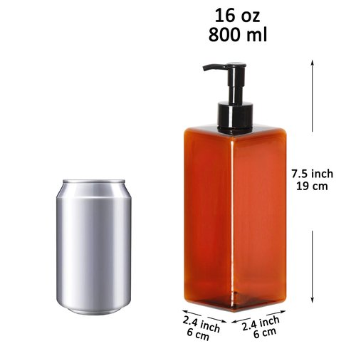 Youngever 5 Pack 16 Ounce Plastic Pump Bottles, Refillable Square Plastic Pump Bottles for Dispensing Lotions, Shampoos and More (Amber)