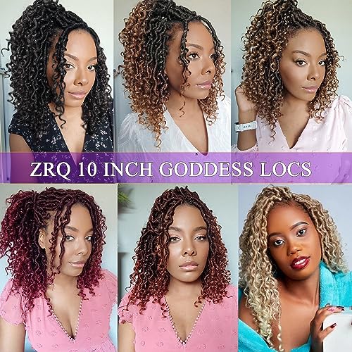 ZRQ 10 Inch Goddess Locs Crochet Hair Short Faux Locs Crochet Braids, 8 Packs Hippie Locs Croceht Hair Pre Looped River Locs With Curly Ends Bohemian Soft Locs Hair Extension 1B#