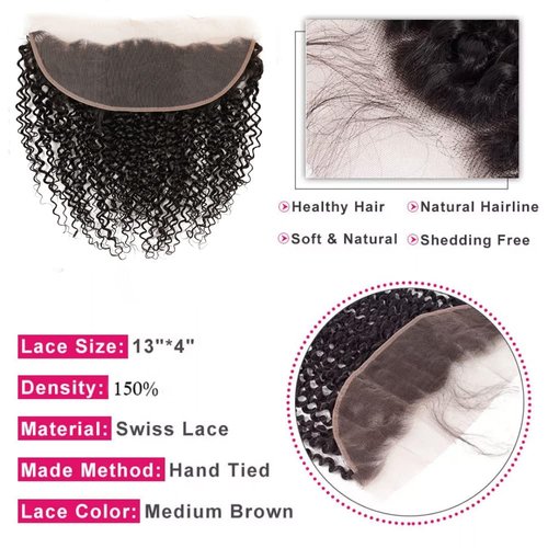 13x4 Lace Frontal Closure Kinky Curly Lace Frontal Closure 18 Inch HD Lace Closure Ear to Ear Transparent Lace Frontal with Baby Hair Natural Color
