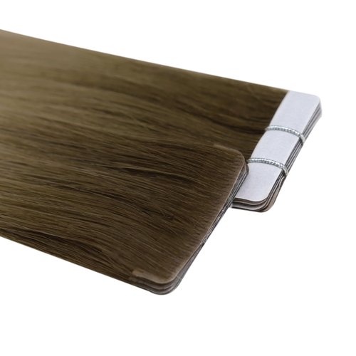 Full Shine Tape in Hair Extensions Human Hair 18 Inch Color R3 Dark Brown to 8 Light Brown Ombre Virgin Injected Seamless Tape in Hair Extensions Seamless Extension Silky Straight 12.5Grams 5Pcs