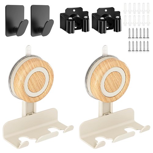 Frstem 2 Pack Razor Holder for Shower,Include 2 Adhesive Hooks&2 Broom Holder Wall Mount,Removable Suction Cup Razor Holder,Suction Cup Shower Hooks for Razor,Towel, Shaver Holder for Bathroom Wall