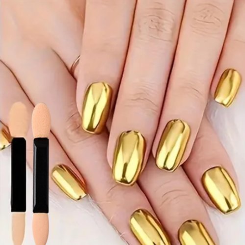 Mirror Chrome Powder Kit Holographic Metallic Gold Chrome Powder for Nails Dust Sequins UV Gel Pigment Decoration Gold Chrome Nail Powder Kit Yellow