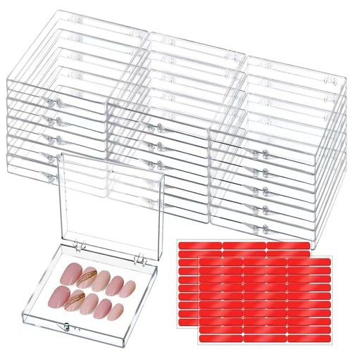 CloudTrip 15 Pcs Large (8 x 8cm) Press On Nail Packaging Storage Box and 60pcs Adhesive Tabs - Acrylic Organizer Case for Artificial Nail Business Supplies (Clear 15 Pack)