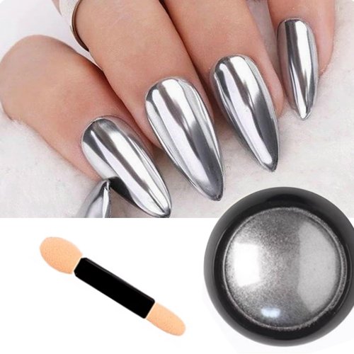 Superfine French Silver Gold Nail Chrome Powder Set Black White Snow Design Sugar Effect Nail Glitters Pigment Dust Silver Gold Chrome Nail Powder Kit Manicure Accessories DIY Crafts (2 Bottles)