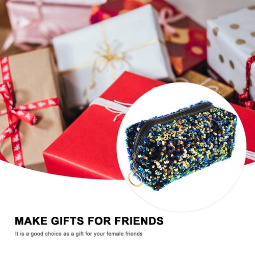 KESYOO Glitter Sequin Cosmetic Bag, Portable Travel Makeup Bag, Lightweight Large Capacity Toiletry Organizer for Women and Girls, Sparkly Square Storage Pouch for Cosmetics and Accessories (Blue)