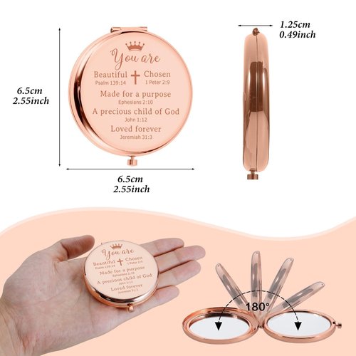 FOOZDEEVAAQ Religious Compact Mirror, Baptism & First Communion Gift for Girls, 2.56in Round, Rose Gold