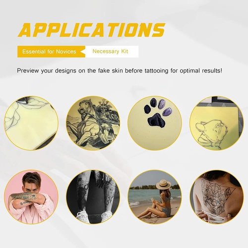 Yuelong 3mm Tattoo Skin Practice 10Pcs Fake Skins Thick 3mm Soft Pure Silicone Double Sides 7.4x5.6" Tattooing Eyebrow Practice for Beginner & Experienced Artist