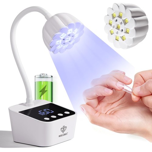modelones Cordless UV Nail Lamp, Mini LED UV Light for Gel Polish Fake Nails Fast Curing Portable Gooseneck Lamp Nail Dryer Home DIY Manicure Kit 32W & 2000mAh 4 Timers ﻿
