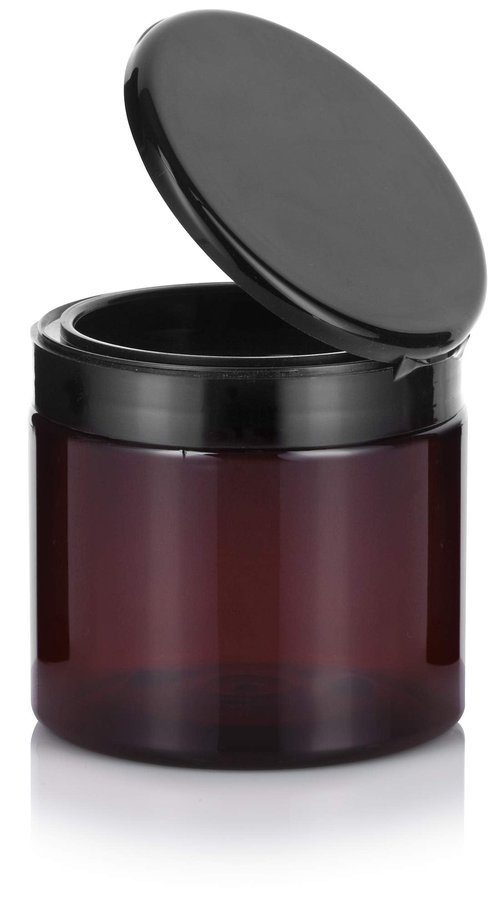 16 oz Amber PET Plastic Refillable Jar with Black Flip Top (6 Pack)