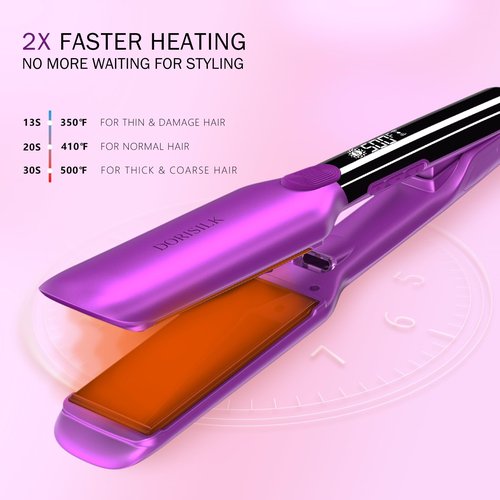 DORISILK 500 Degree High Temp Professional Hair Straightenr ， Ceramic Wide Flat Iron ，2 in 1 Hair Straightener and Curler，Plasma Flat Iron Hair Straightener Get Frizz-Free and Shiny (Purple)