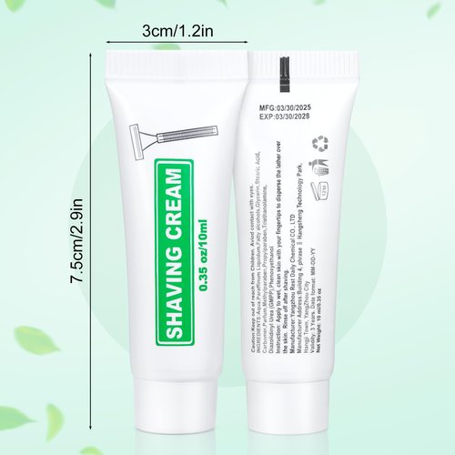 Travel Size Shaving Cream Bulk Pack of 100,Individually Wrapped 10ml/0.35fl oz Mini Disposable Shaving Cream in Bulk 1.2x2.9inch Travel Size Toiletries Amenities for Guests,Homeless,Charity