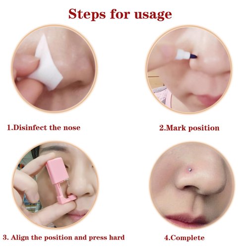 Orglace 4 Pack Nose Piercing Kit,Self Nose Piercing Gun with Nose Stud,Disposable Safe Sterile Piercing Tool at Home Salon for Women Men (Red G196#)