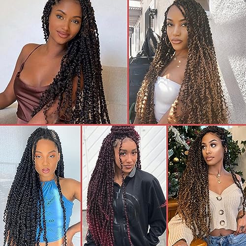 Leeven 8 Packs Passion Twist Crochet Hair 16 Inch Natural Black Bomb Pre Twisted Water Wave Crochet Braids Pre Looped Curly Bohemian Synthetic Braiding Hair Extensions for Women #1B
