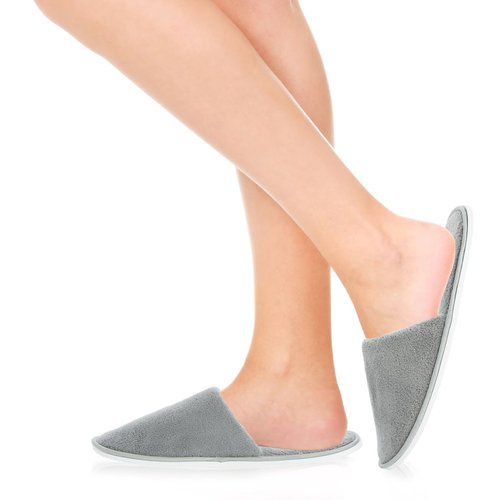 Juvale Disposable Guest Slippers - Cotton Fleece Comfort & Hotel Slipper - Travel Footwear Individually Wrapped for Hygiene - Pack of 12, Gray, US Men 11/Women 12