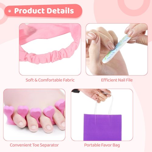 196 Pcs Spa Party Supplies for Girls Multiple Spa Party Favors for Kids Pink Braid Clip Eye Mask Mirror Comb Emery Boards Toe Separator Hairband Nail Sticker Tattoo Sticker Spa Party Favors