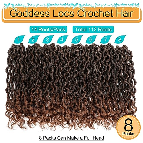 Karida Goddess Locs Crochet Hair 12 Inch, 8 Packs Faux Locs Crochet Hair for Black Women, Pre Looped Crochet Faux Locs With Curly Ends (12 Inch (Pack of 8), T30#)