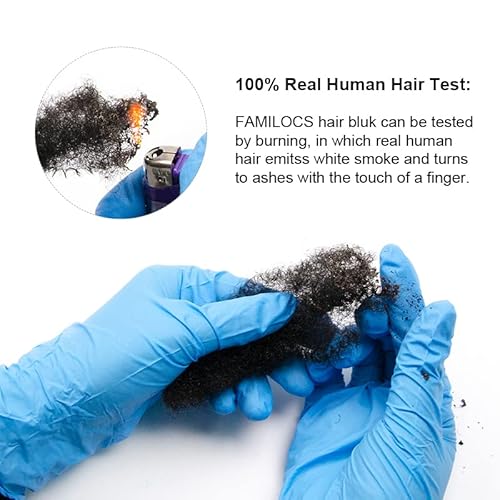 Tight Afro Kinky Bulk 100 £¥ Human Hair for Draedlock Extensions, Repair Locs, Twists and Braids (16 Inch, Natural Black, 5 Bundles with Crochet Needle Set and Rat Tail Comb)