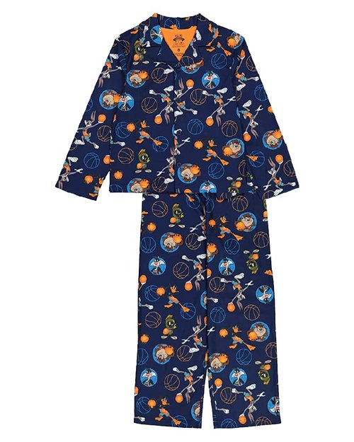 Space Jam Boys' Big 2-Piece Button Front Pajama Set, Soft & Cute for Kids, Player JAM, 4