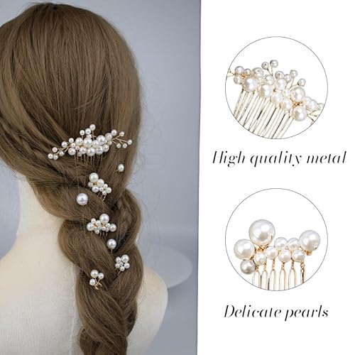 8 Pcs Pearl Hair Combs Set Wedding Bridal Rhinestone Hair Pins for Bridesmaids Brides Flower Girls Hair Accessories
