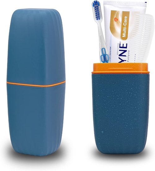 Jeopace Toothbrush Cup Toothbrush Holder with Cover Travel Boothbrush Holder Portable Toothbrush Case and Carrier for Bathroom School Business Trip(Blue)