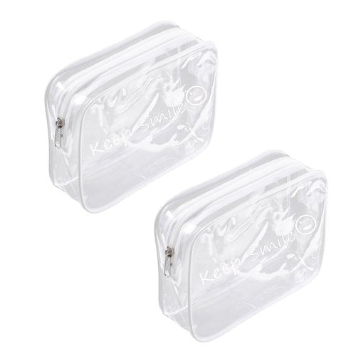 2pcs Clear PVC Toiletry Bag Transparent Waterproof Cosmetic Bag Minimalism Makeup Bag Small neat Cosmetic Pouch Summer Beach Purses Organize (Smile White)