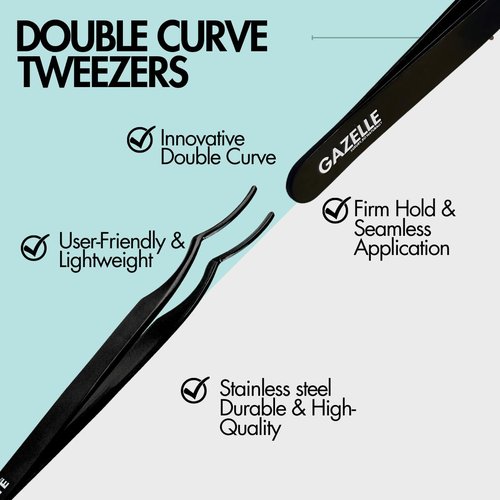 Gazelle Double Curve Precision Master Tweezers for eyelash extensions | Stainless Steel, Anti-Slip Grip for DIY Lashes & Lash Clusters, – Eyelash Tweezers Ideal for Lash Clusters & Volume Lashes