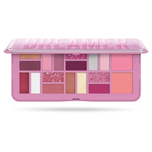 Pupa Milano Make-Up Palette L, 004 Pink, 0.71 oz - 18 Pan Eyeshadow and Blush Palette, Matte, Shimmer, Metallic Finishes - Blendable Velvety Texture Blush Powder - Talc-Free - Eco-Friendly Packaging