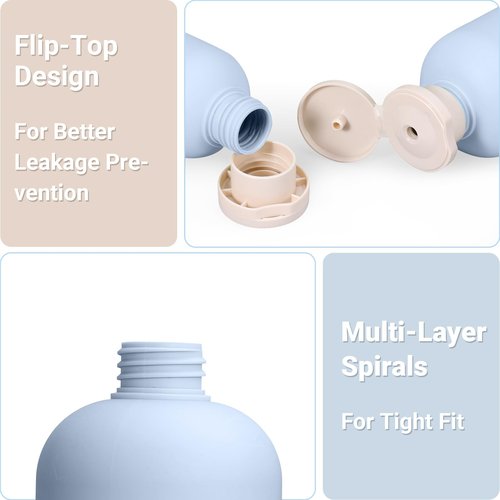 ASEVAT 8.8oz 3Pcs Plastic Refillable Travel Shampoo and Conditioner Bottles Refillable Travel Bottle with Flip Cap Plastic Shampoo and Conditioner Bottles