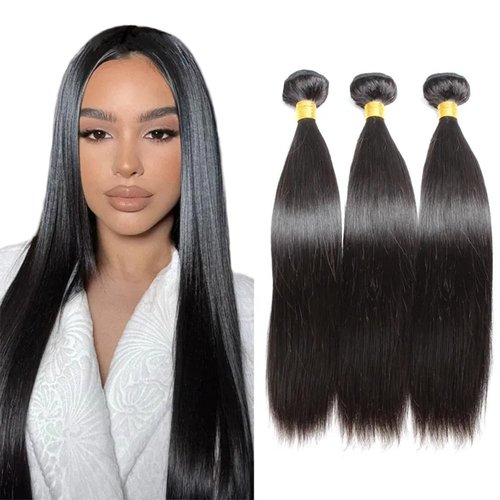 Straight Bundles Human Hair Natural Black Color Human Hair Bundles 12 14 16 Inch Brazilian Virgin Remy Hair Extensions Healthy And Soft 3Pcs/Set For Women Deals