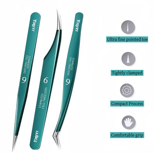 Eyelash Tweezers Set for Lash Extension 3PCS High-precision False Lash Tweezers for Eyelash Clusters Straight and Curved Stainless Steel Lash Applicator Tool