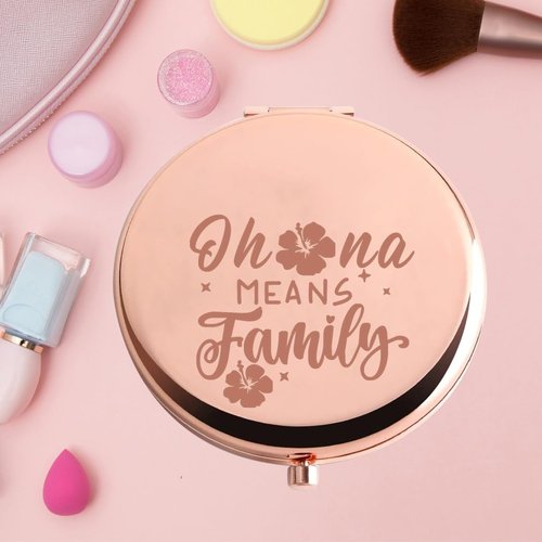 KEYCHIN Funny Cartoon Movie Pocket Mirror Hawaiian Trip Inspired Gifts Ohana Means Family Compact Mirror for Women Girls Teenagers (Oha-na Means Family-RG)