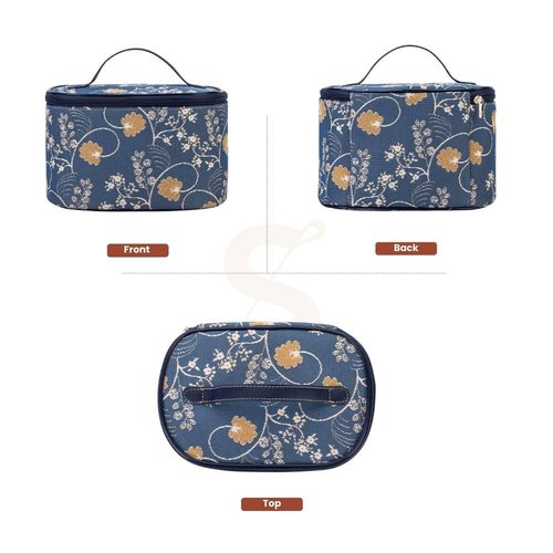 Signare Tapestry Toiletry Bag Makeup Organizer bag for Women with Jane Austen Blue Design (TOIL-AUST)
