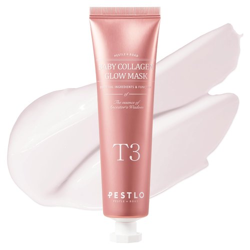 PESTLO Baby Collagen Glow Mask - Korean Peel Off Facial Mask Infused with Reallagen/T3 Vegan Collagen, Aginon, Volufiline for Hydrating, Firming, Glow, Glass Skin | Optional Overnight Use, 1.69 fl.oz